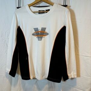 Vintage White/Black Harley Davidson‎ Long Sleeve Riding Shirt Womens L